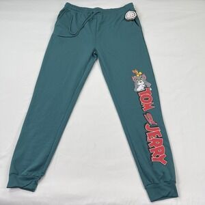 Tom and Jerry Joggers Sweatpants Green Cartoon Lounge Pants Men's XL - New